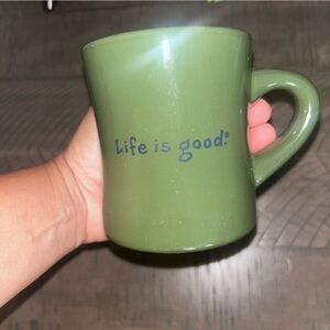 Life Is Good Green and Blue Dining Mugs